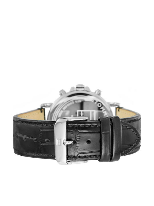 Tommy Hilfiger Icon Ανδρικό Ρολόι 44mm Χρονογράφος Μπαταρίας με Μαύρο Δερμάτινο Λουράκι