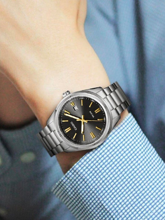 Casio Ανδρικό Ρολόι 38.5mm Μπαταρίας με Ασημί / Ασημί Μεταλλικό Μπρασελέ