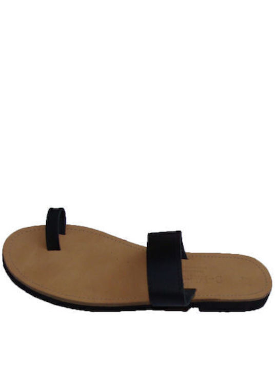 Leather Women's Flat Sandals in Black Color