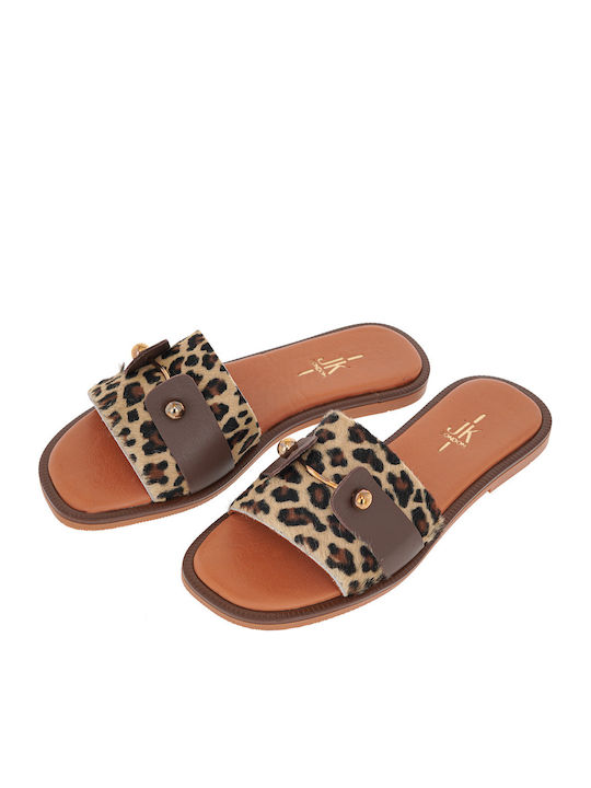 Leather Women's Flat Sandals in Brown Color