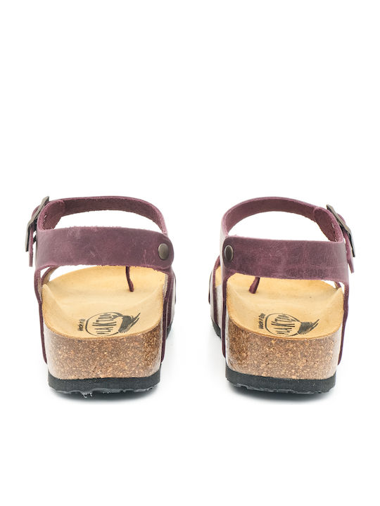Leather Women's Flat Sandals with Strap in Purple Color