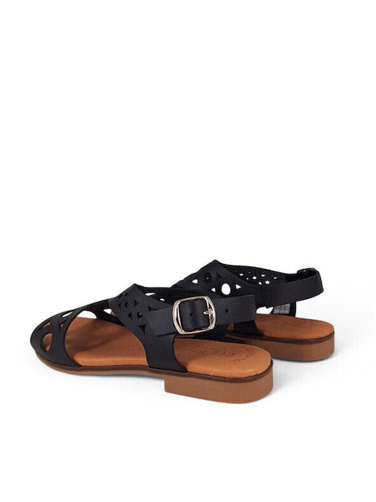Leather Women's Flat Sandals in Black Color