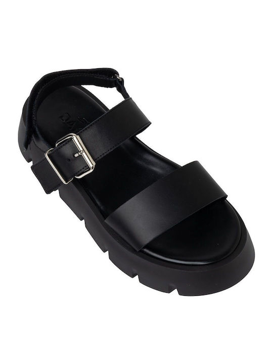 Leather Women's Flat Sandals in Black Color