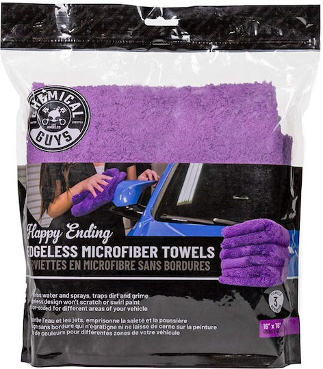 Chemical Guys Happy Ending Edgeless Cloths Microfiber Cleaning / Drying Car Purple 40x40cm 3pcs