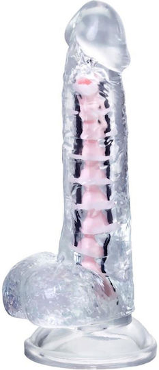 Dildo cu Testicule și Ventuză Transparent 18cm