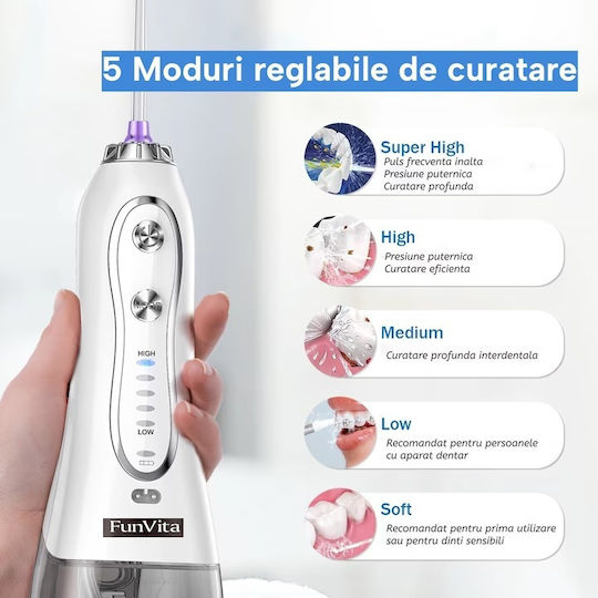 FunVita Water Flosser Μπαταρίας με Θήκη Ταξιδίου 300ml Λευκό