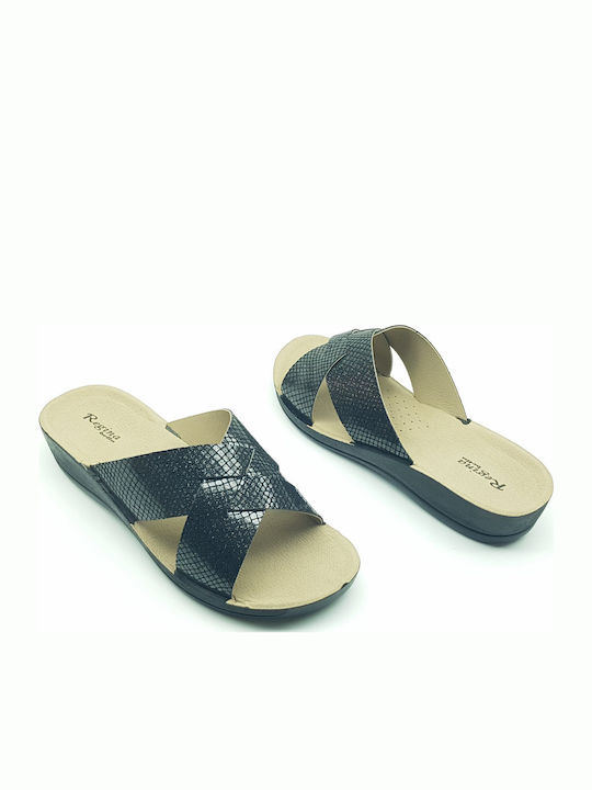Platforme dama estivale anatomice în stil slip on negre