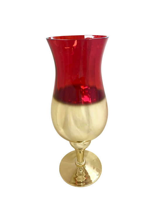 BigBuy Candle Holder Crystal Red/ Gold 13x13x35cm 1pcs