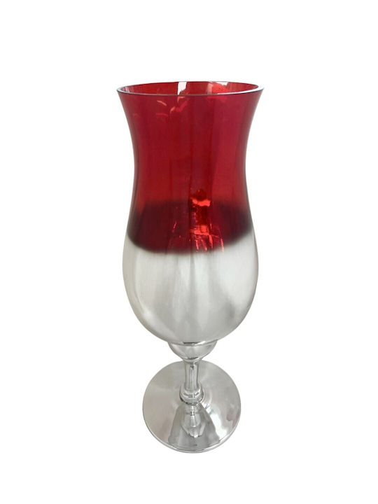 BigBuy Candle Holder Crystal Red / Silver 13x13x35cm 1pcs