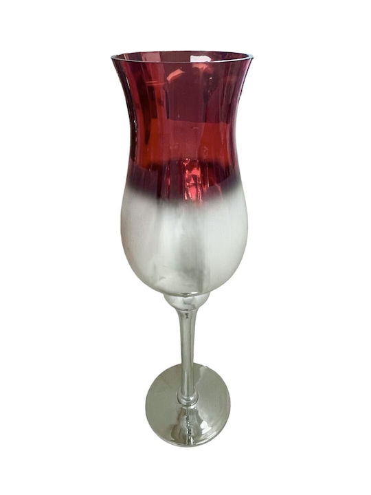 BigBuy Candle Holder Crystal Silver/ Red 14x14x45cm 1pcs