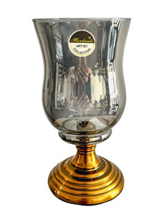 Karvounis Glass Candle Holder with Antique Gold Metal Base 20x10cm Hc-136 6900016136660
