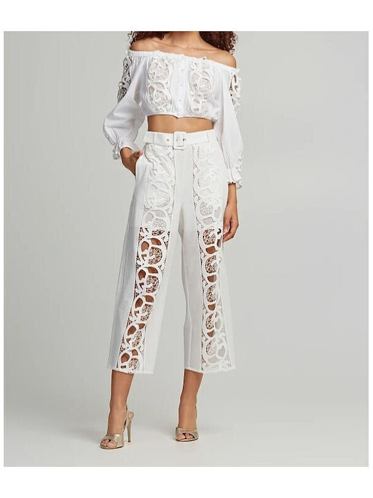 Γυναικείο Υφασμάτινο Capri Παντελόνι Off White