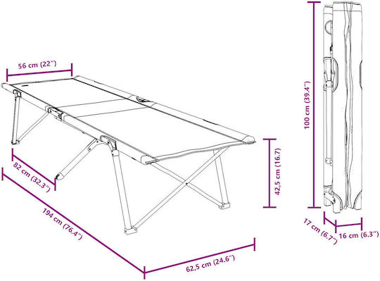 Folding Guest Bed Without Aluminum Mattress Silver Set 2 Pieces 194x62x42.5cm