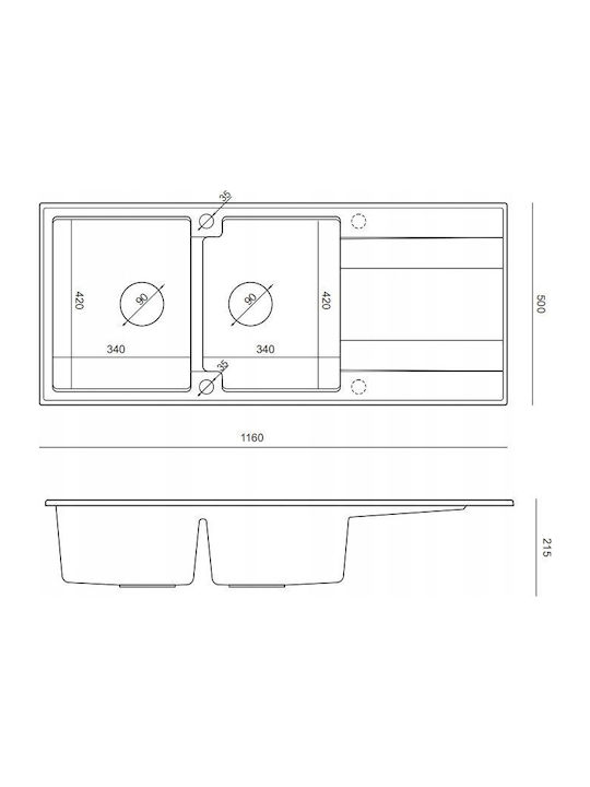 GraniteQ Drop-In Sink Inox W116xD50cm White