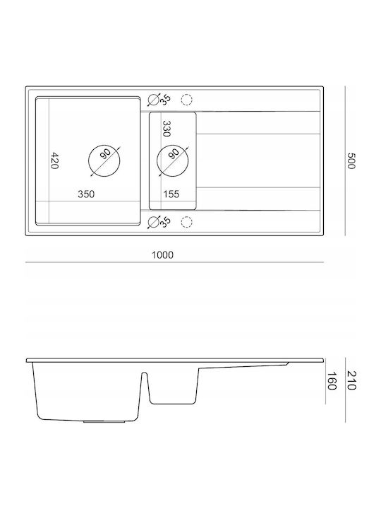 GraniteQ Evan 156 Drop-In Sink Inox W100xD50cm Gray