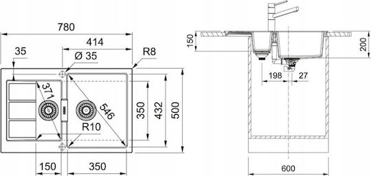 Franke S2d 65178 1430618684 Drop-In Мивка от Синтетичен Гранит Ш78xД50см Сив
