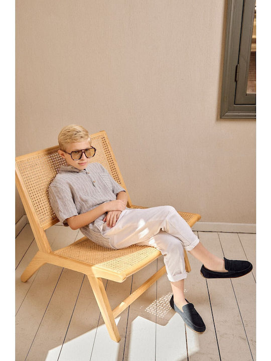 Kids Striped Shirt Short Sleeve Linen Grey