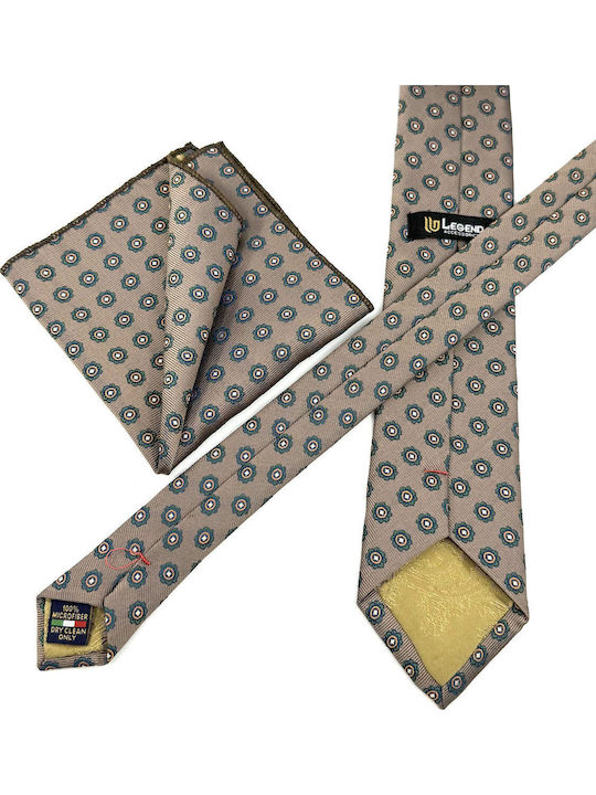 Legend Accessories Σετ Ανδρικής Γραβάτας με Σχέδια σε Καφέ Χρώμα