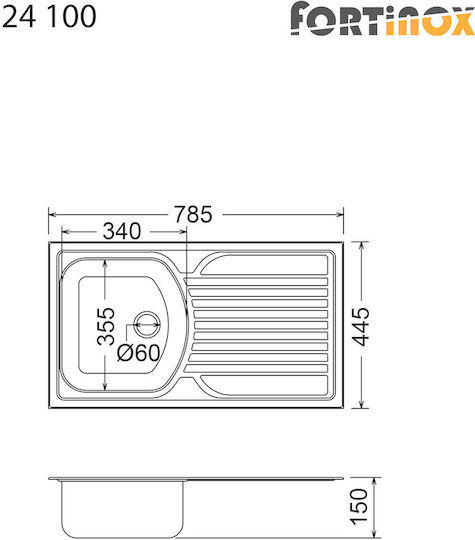 Fortinox Valley 24100 Drop-In Sink Inox Satin W78.5xD44.5cm Silver