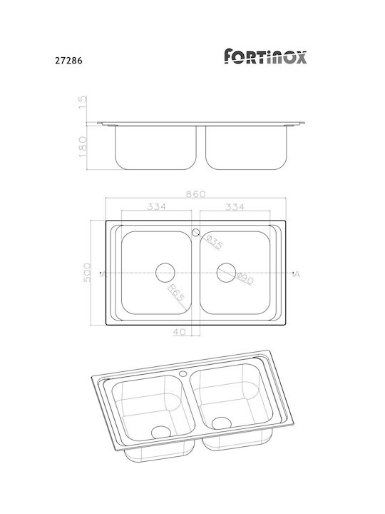 Fortinox Ένθετος Νεροχύτης Inox Σατινέ Μ86xΠ50cm Ασημί