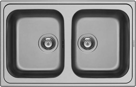 Pyramis Athena Extra 2B Ένθετος Νεροχύτης Inox Σαγρέ Μ86xΠ50cm Ασημί