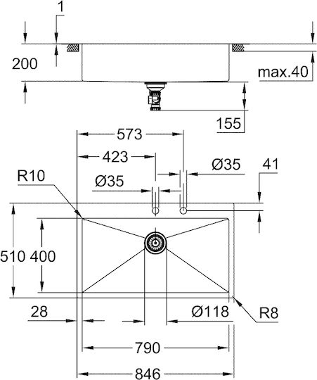 Grohe K800 31584SD1 Drop-In Chiuvetă Inox Satinat L84.6xW51cm Argintiu