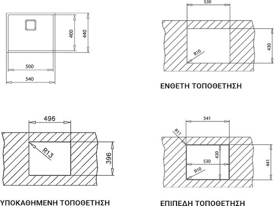 Teka FlexLinea RS15 50.40 Fortinox 115000062 Drop-In Chiuvetă Inox Satinat L54xW44cm Argintiu