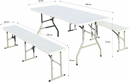 Heinner Campingmöbel Tischset aus Stahl für Camping Klappbar Weiß