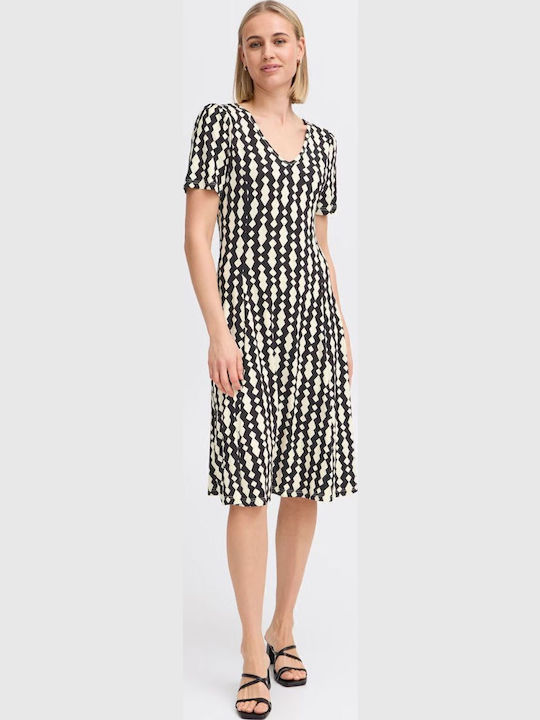 Sommer Midi Damenkleid Schwarz-Weiß