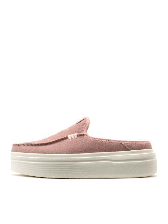Suede Mules with High Heel in Pink Color
