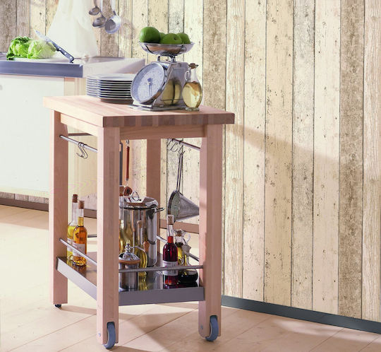 Ταπετσαρία Τοίχου Wood Stone Βινυλίου Μπεζ 1000x53cm Πλενόμενη