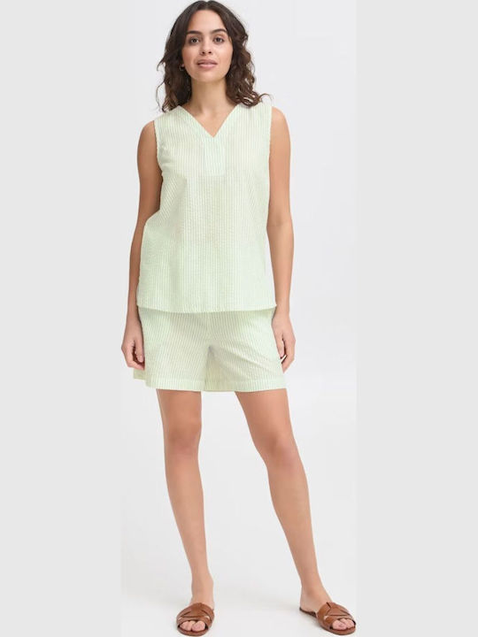 Women's Blouse Sleeveless Striped Green