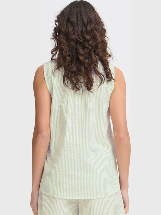 Women's Blouse Sleeveless Striped Green