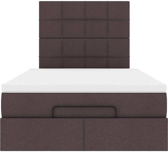 Pat King Size Îmbrăcat cu Material Maro Închis cu Plăci și Saltea 190x190cm
