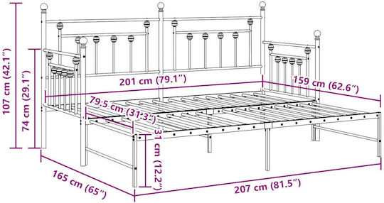 Kinderbett Bett Einzel Metall Weiß Für Matratze 80x200cm