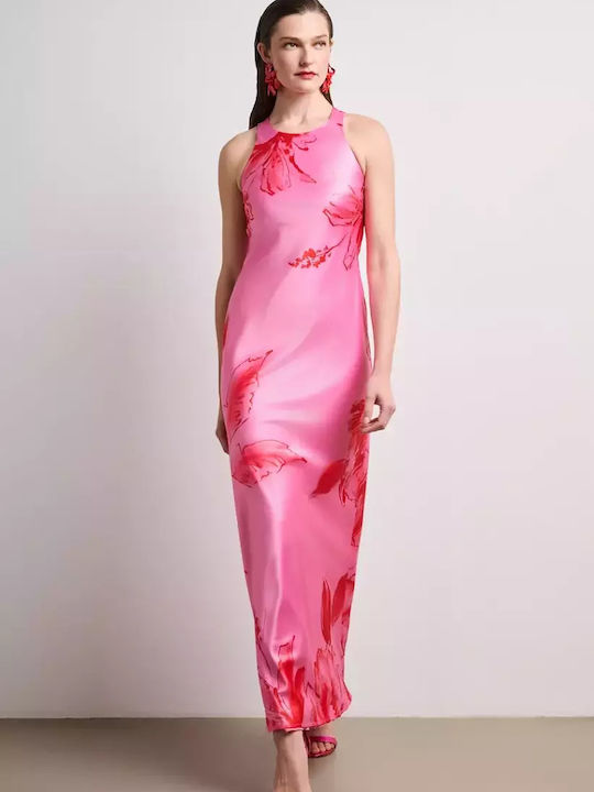 Summer Maxi Dress for Wedding / Christening Satin Pink