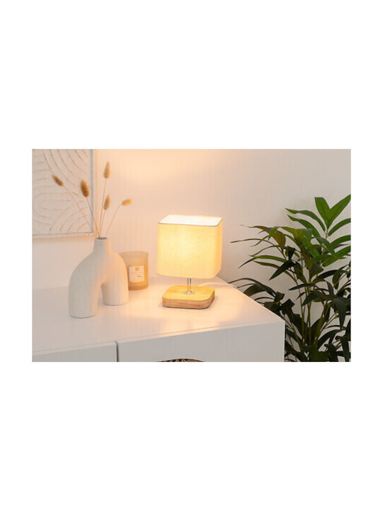 Atmosphera Toxey Wooden Table Lamp for E14 Socket with Beige Shade and Brown Base