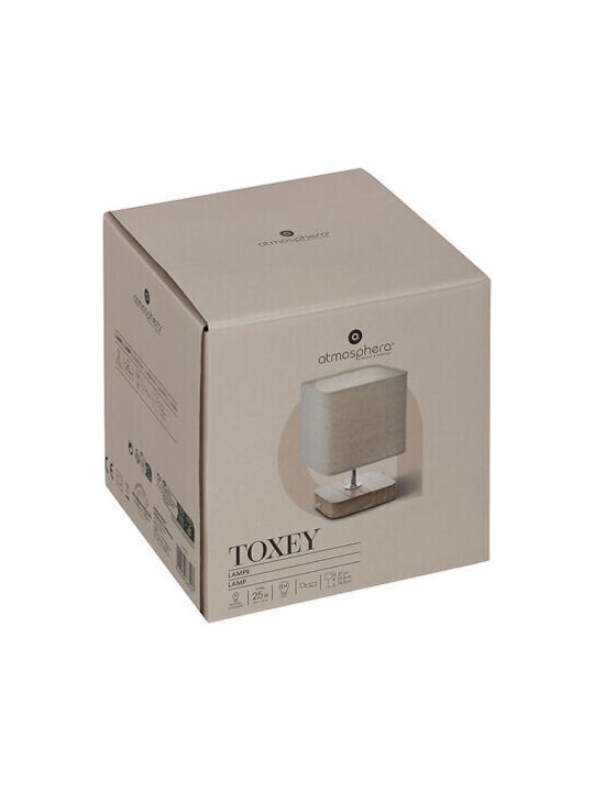 Atmosphera Toxey Wooden Table Lamp for E14 Socket with Beige Shade and Brown Base