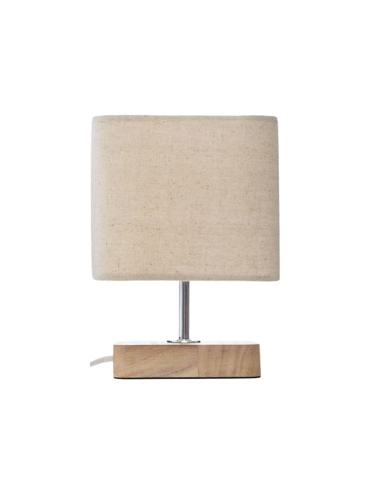 Atmosphera Toxey Wooden Table Lamp for E14 Socket with Beige Shade and Brown Base