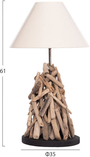 HomeMarkt Twiggy Ξύλινο Πορτατίφ για Ντουί E27 με Λευκό Καπέλο και Καφέ Βάση