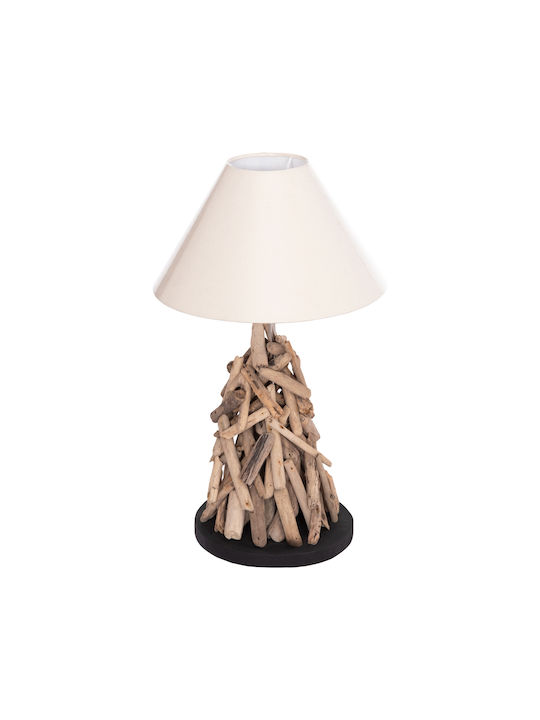 HomeMarkt Twiggy Wood Table Lamp for Socket E27 with White Shade and Brown Base