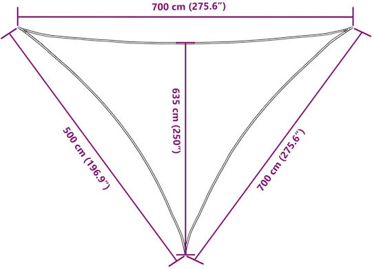 vidaXL Triangle Shade Sail Beige With Hoop & with PU Coating 5x7x7m made of Oxford fabric