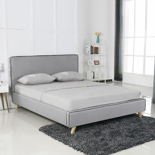 Morisson Double Bed Upholstered with Light Grey Fabric for Mattress 160x200cm E8078,1