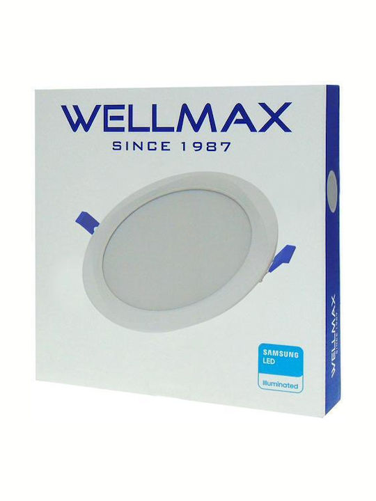 Wellmax Round Recessed LED Panel 18W with Cool White Light 6500K 22.5cm