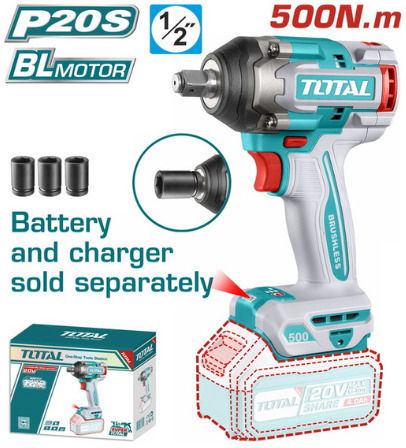Total Brushless Impact Wrench Battery 20V Solo with Socket 1/2"