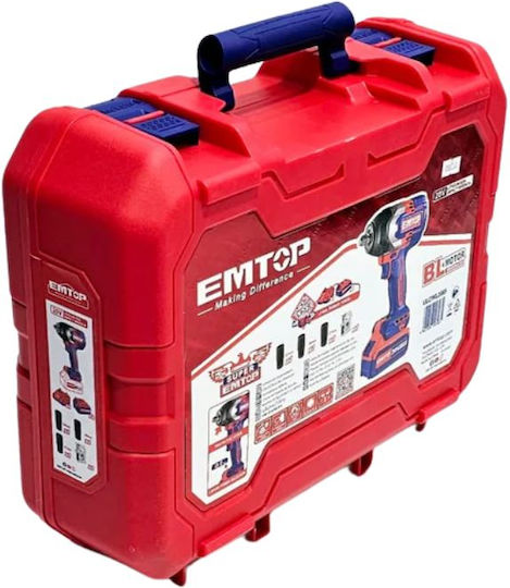 Emtop ECIWL2085 Brushless Impact Wrench Battery 20V 2x4Ah with Socket 1/2"