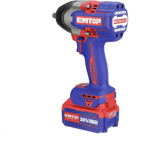 Emtop ECIWL2085 Brushless Impact Wrench Battery 20V 2x4Ah with Socket 1/2"