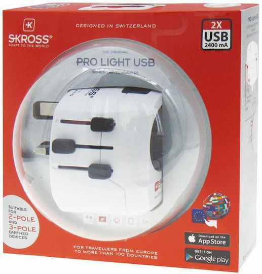 Skross Αντάπτορας Πρίζας σε Universal με 2 Θύρες USB