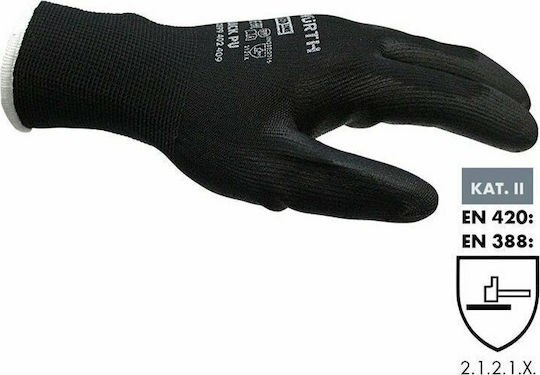 Wurth Leicht Gloves for Work Black Polyurethane/Polyester 1pcs