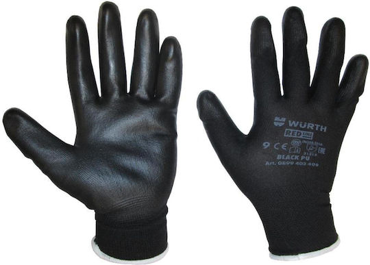 Wurth Leicht Gloves for Work Black Polyurethane/Polyester 1pcs